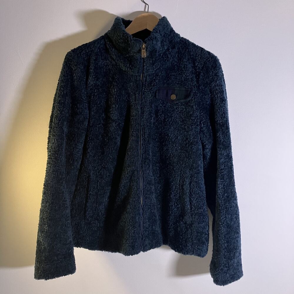 Pendleton Jacket Womens Small Sherpa Fleece Full Zip‎ Plaid Trim Pockets